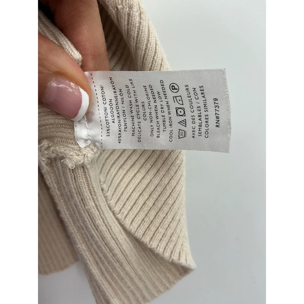 Ann Taylor Factory Ribbed Boat Neck Cap Sleeve‎ Sweater Top Beige Size M